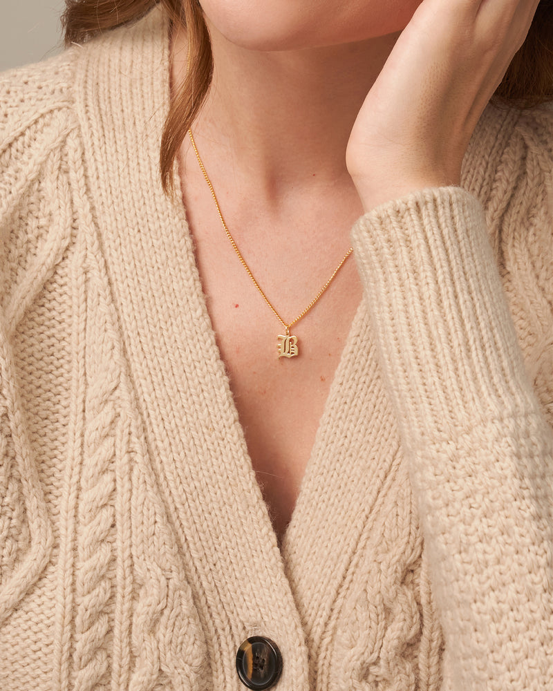 OLD ENGLISH INITIAL NECKLACE WITH CURB CHAIN