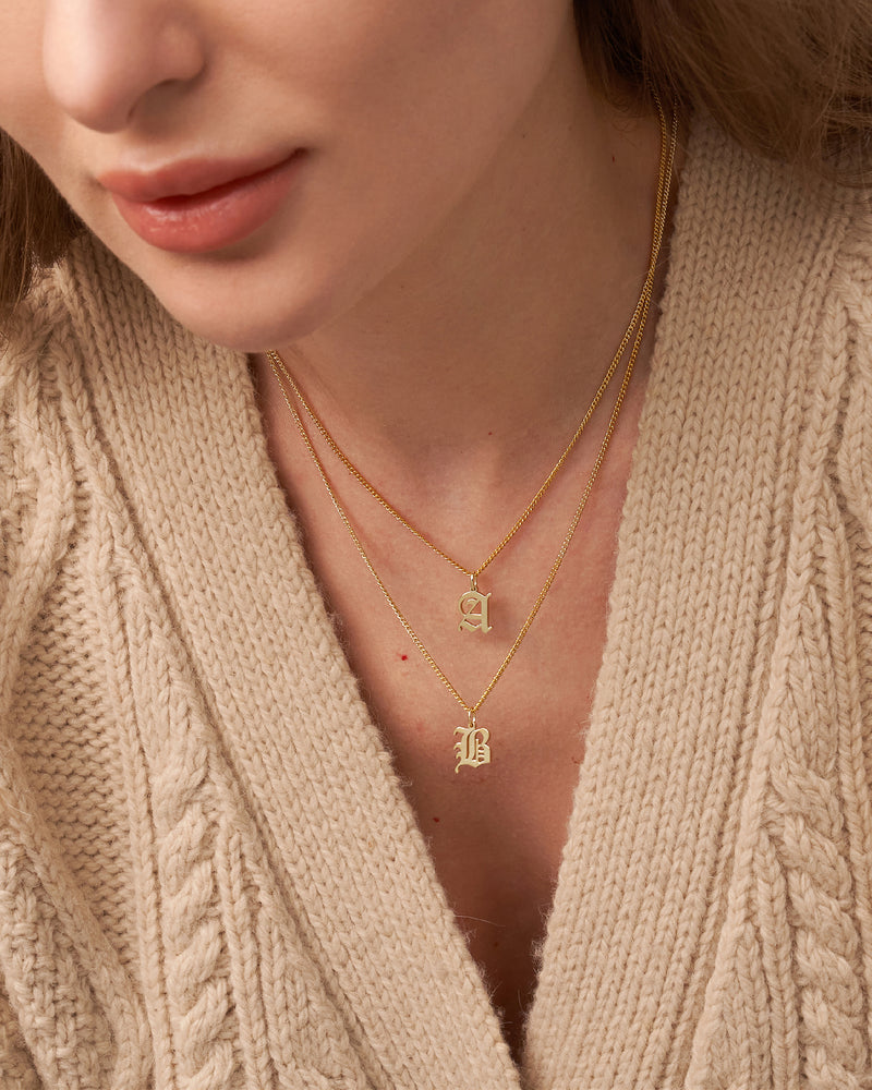 OLD ENGLISH INITIAL NECKLACE WITH CURB CHAIN