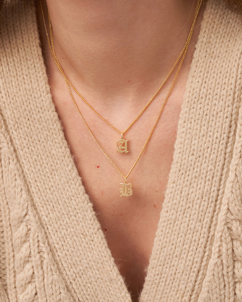 OLD ENGLISH INITIAL NECKLACE WITH CURB CHAIN