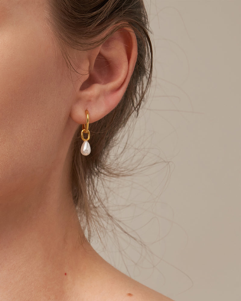 LAILA PEARL DROP HOOP EARRINGS