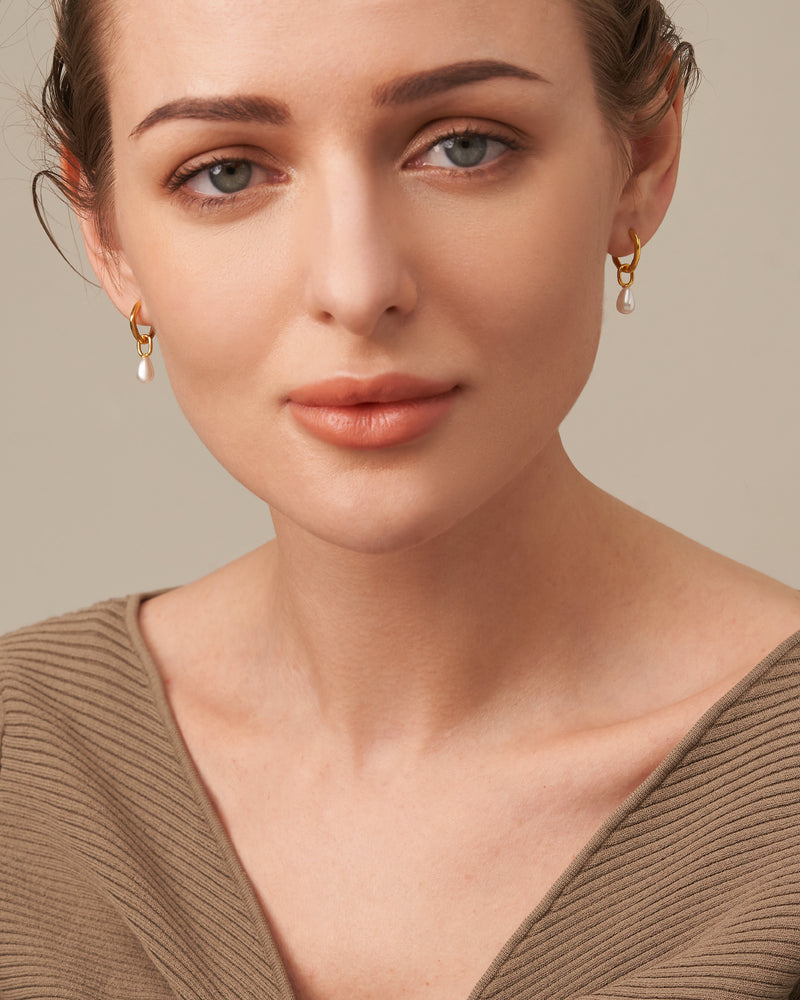 LAILA PEARL DROP HOOP EARRINGS