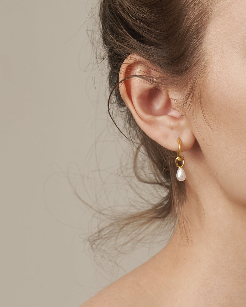 LAILA PEARL DROP HOOP EARRINGS