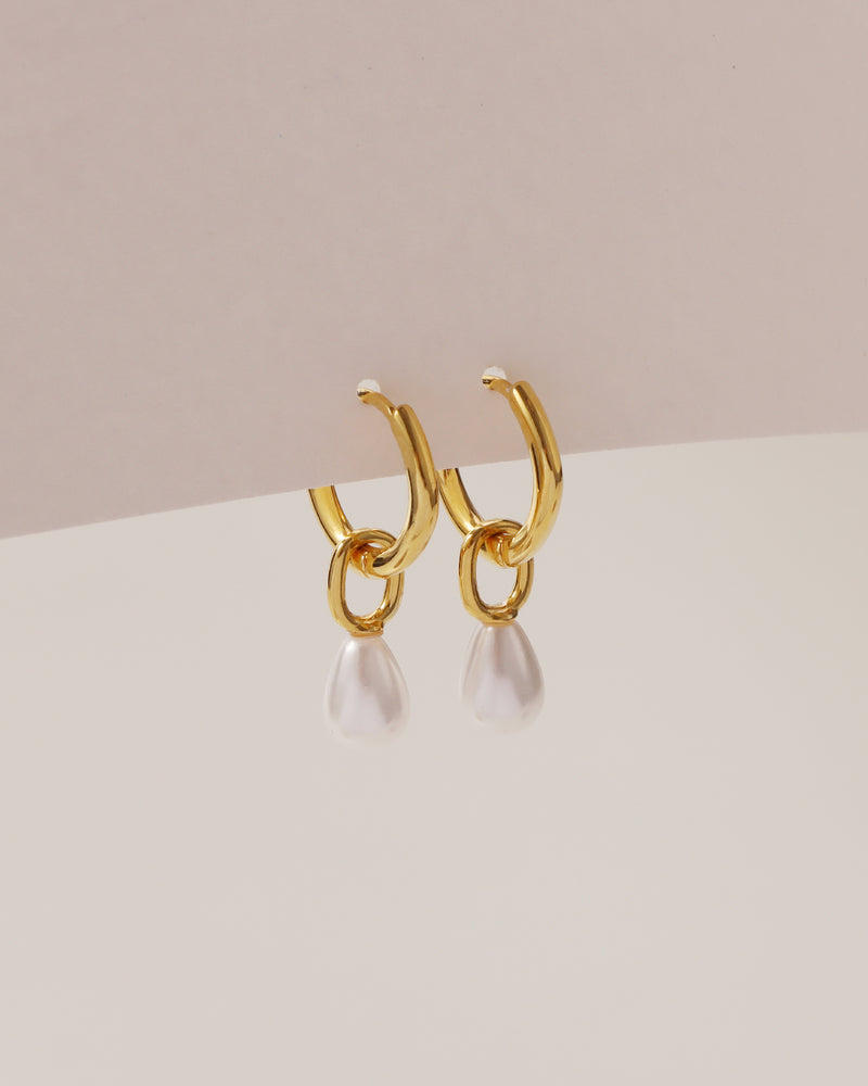 LAILA PEARL DROP HOOP EARRINGS