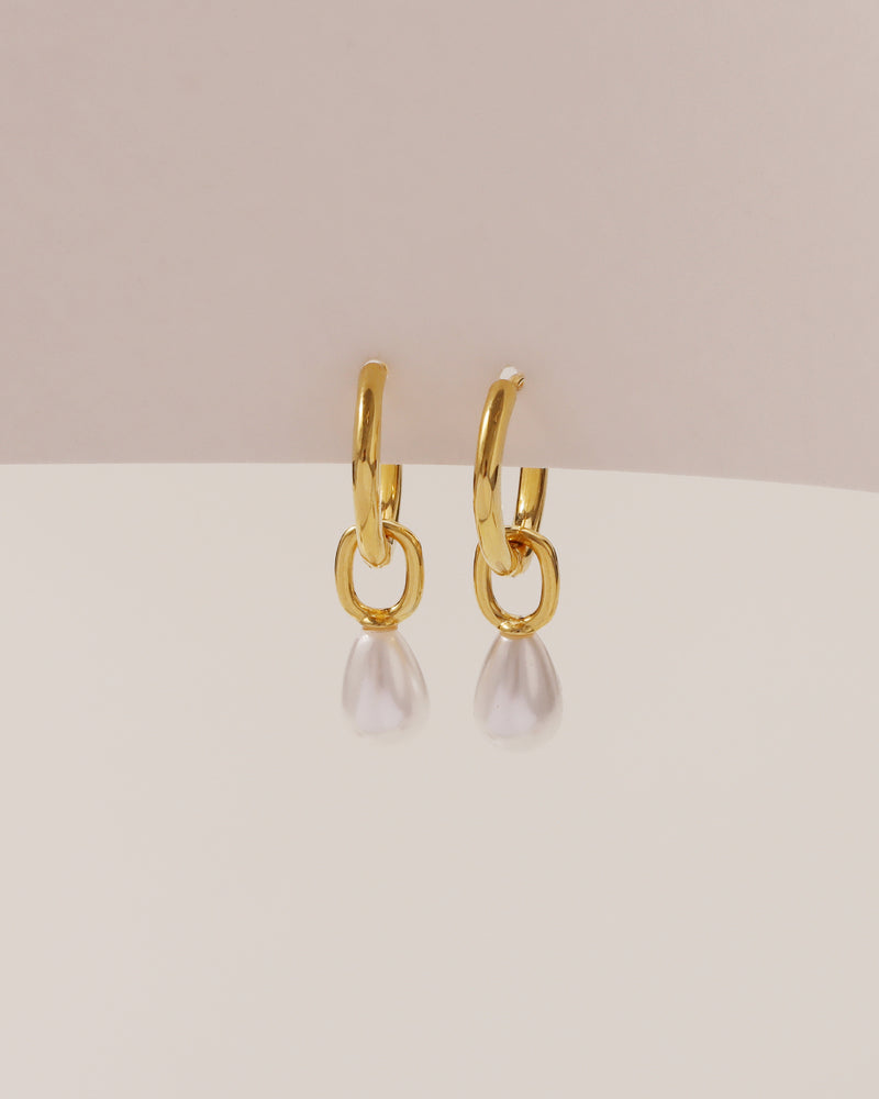 LAILA PEARL DROP HOOP EARRINGS